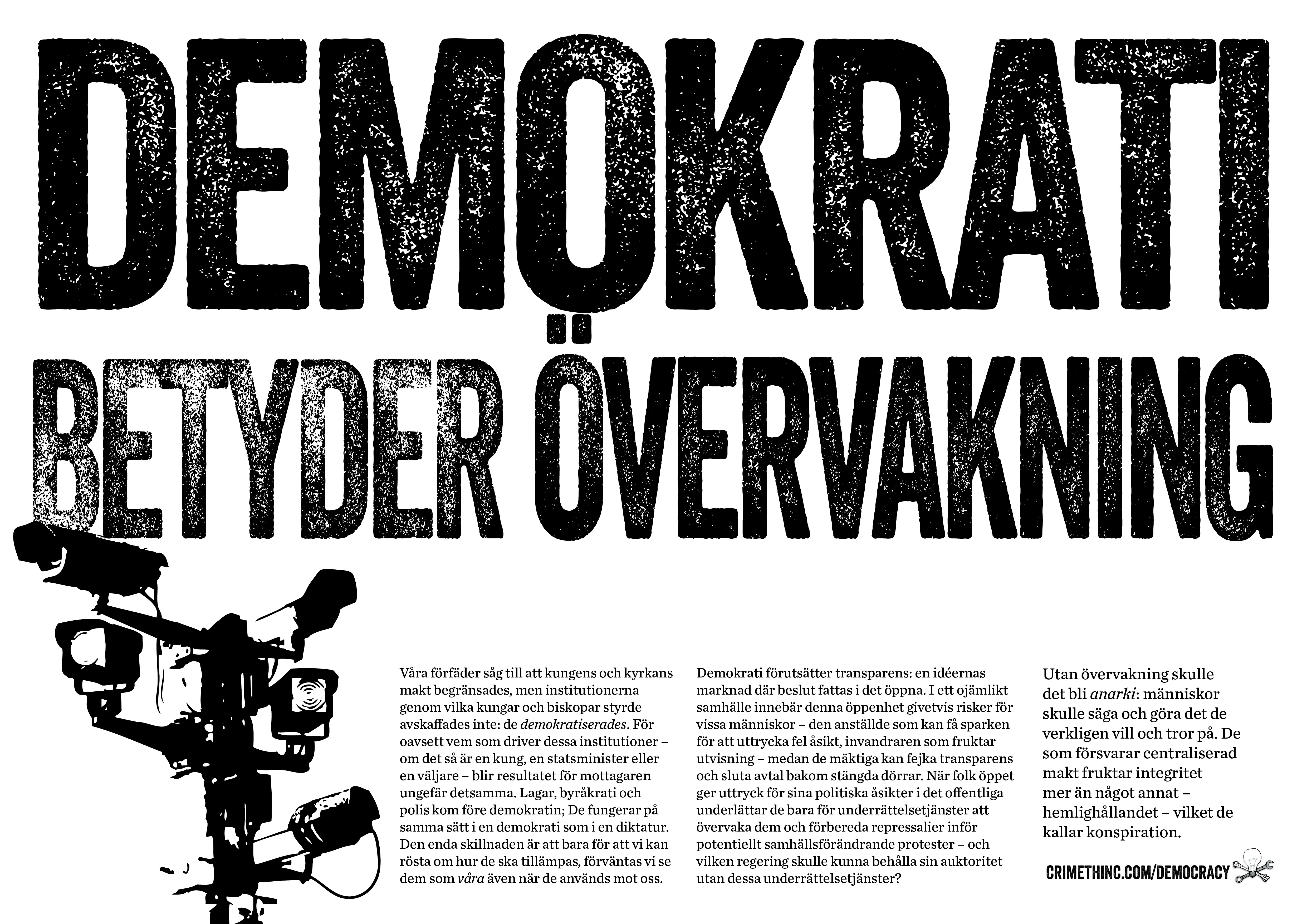 Photo of ‘Demokrati Betyder Overvakning’ front side